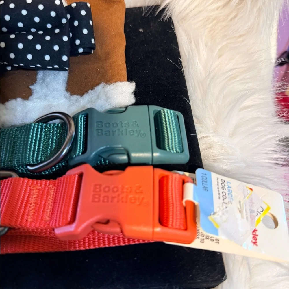 Cozy Brown Sherpa-Trim Large Dog Vest + 3 new collars